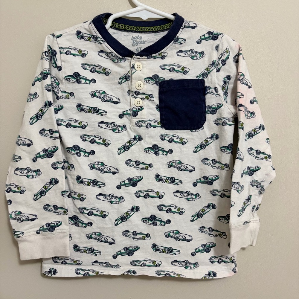 Baby Bgosh Kids Car Print Shirt with Navy Pocket Size 4T